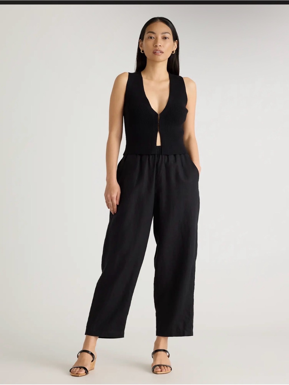 Quince European Linen Pants Wide Leg - Black- Medium- NWOT